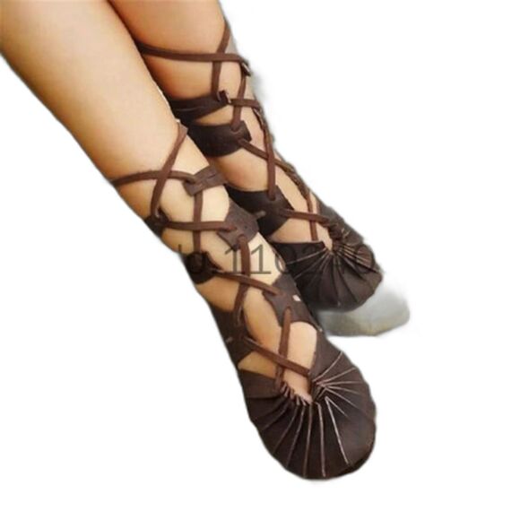 Shoes - Medieval Gothic Boots Lace Up Shoes Cosplay Costume Flat Sandals Size 8.5 42